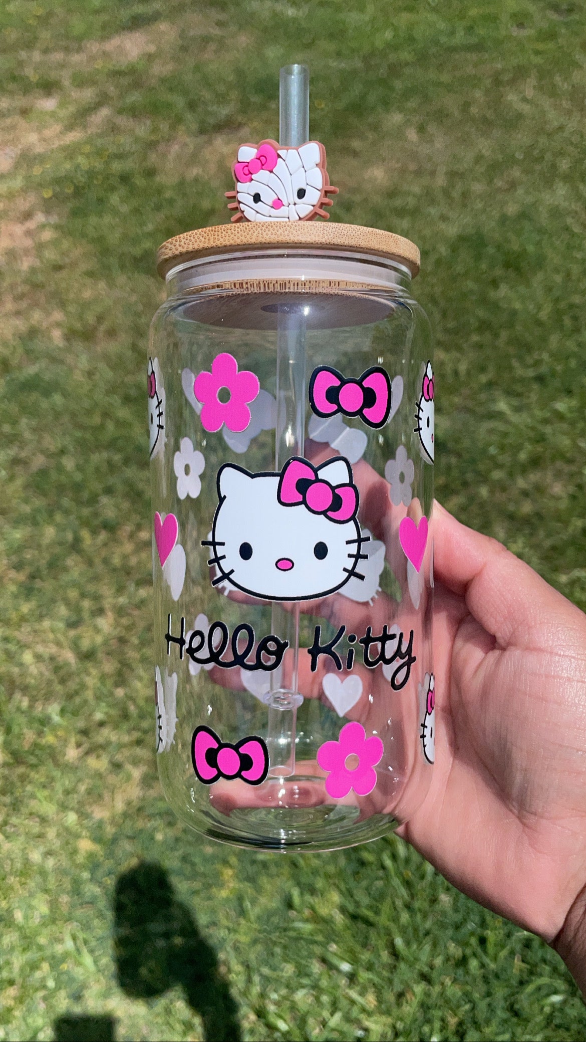 Kitty Bow UVDTF 16oz Glass Cup