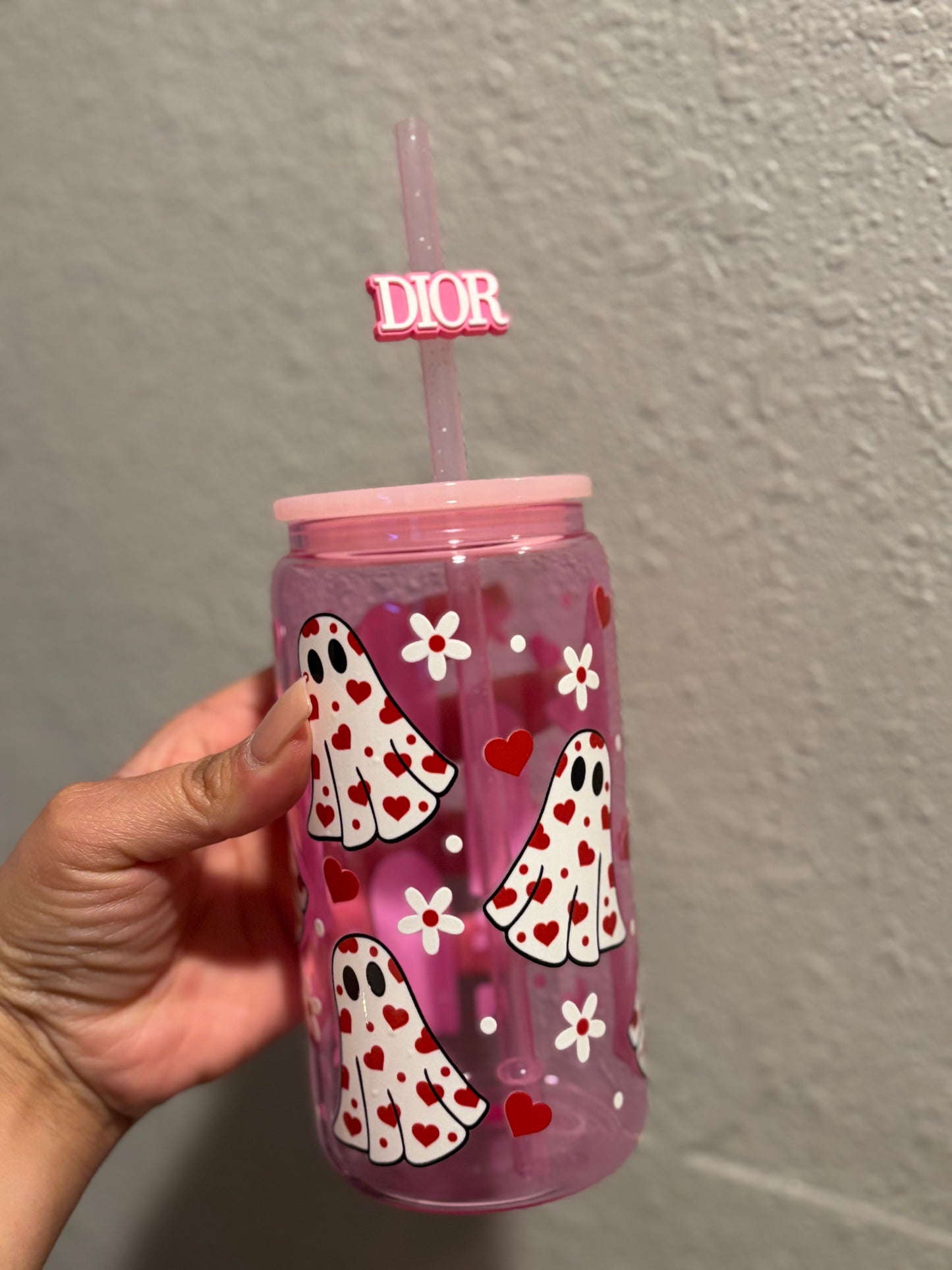 Ghost VDay 16oz Pink Glass