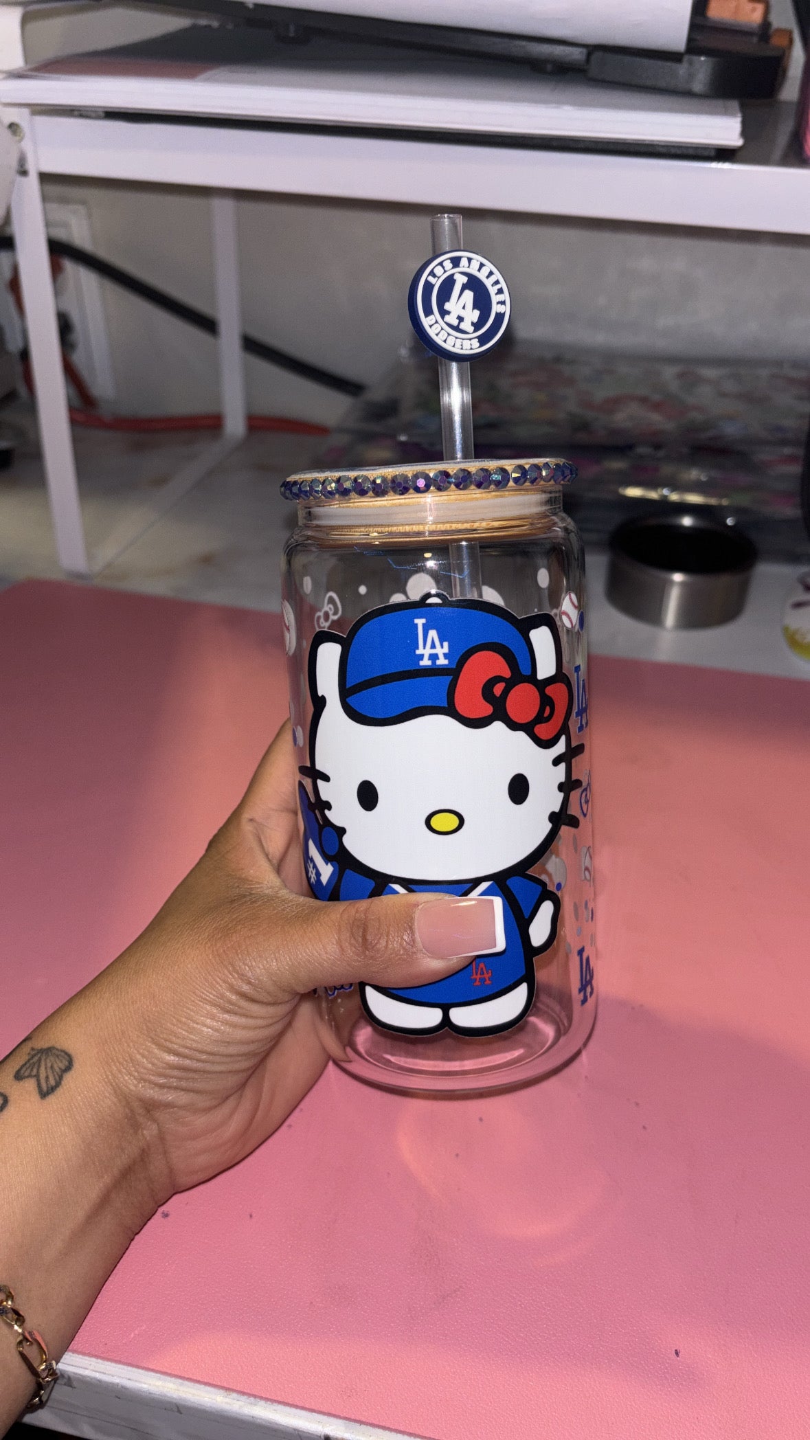 Kitty Baseball 16oz glass cup
