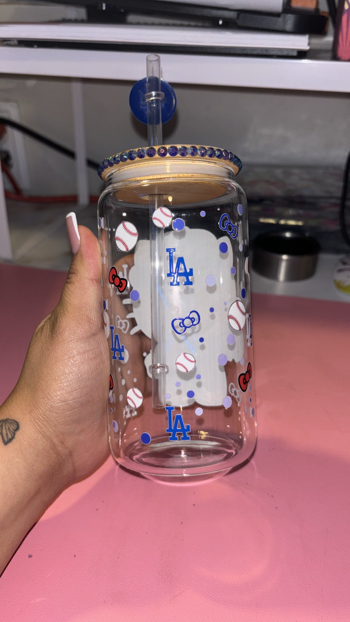 Kitty Baseball 16oz glass cup