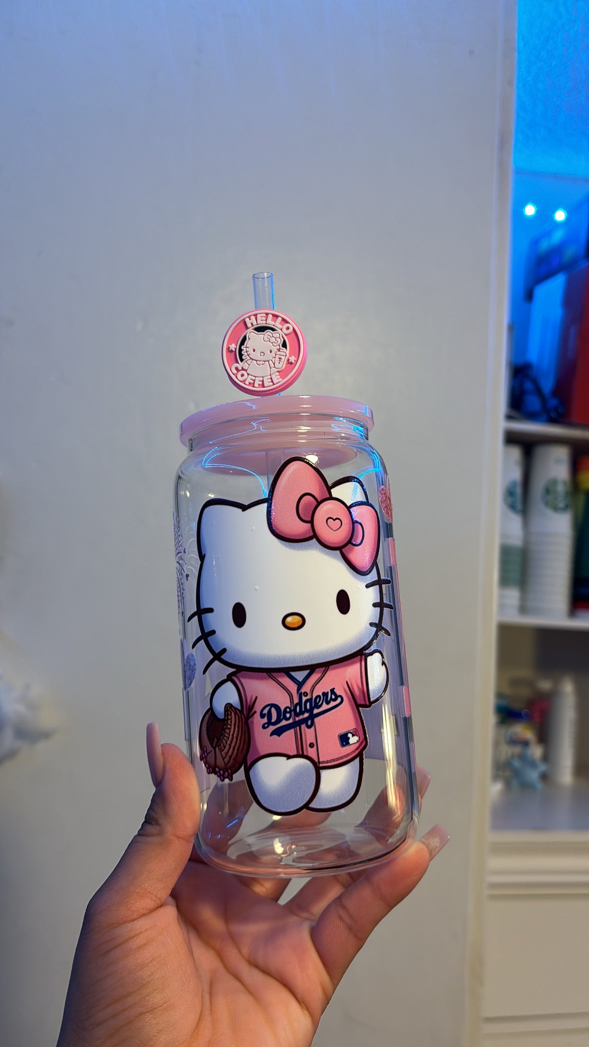 Pink Kitty Baseball Inspired 16oz glass Cup