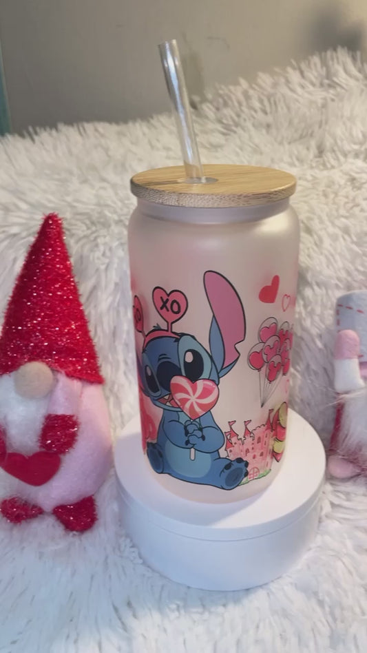 Vday Stitch 16oz Frosted glass can cup