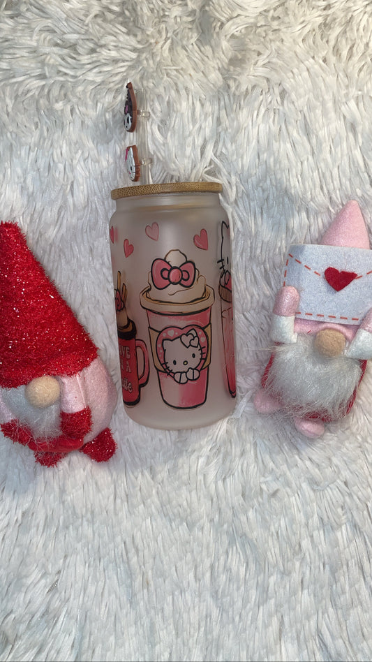 Vday Hello Kitty 16oz frosted glass can cup