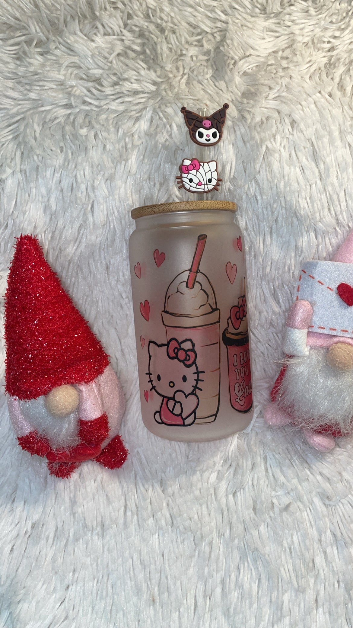 Vday Hello Kitty 16oz frosted glass can cup