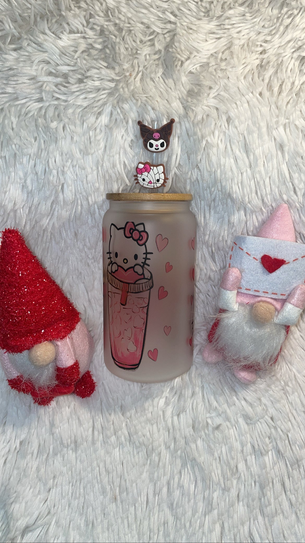 Vday Hello Kitty 16oz frosted glass can cup