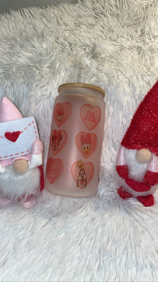 VDay Minnie & Friends Heart 16oz Frosted glass can cup