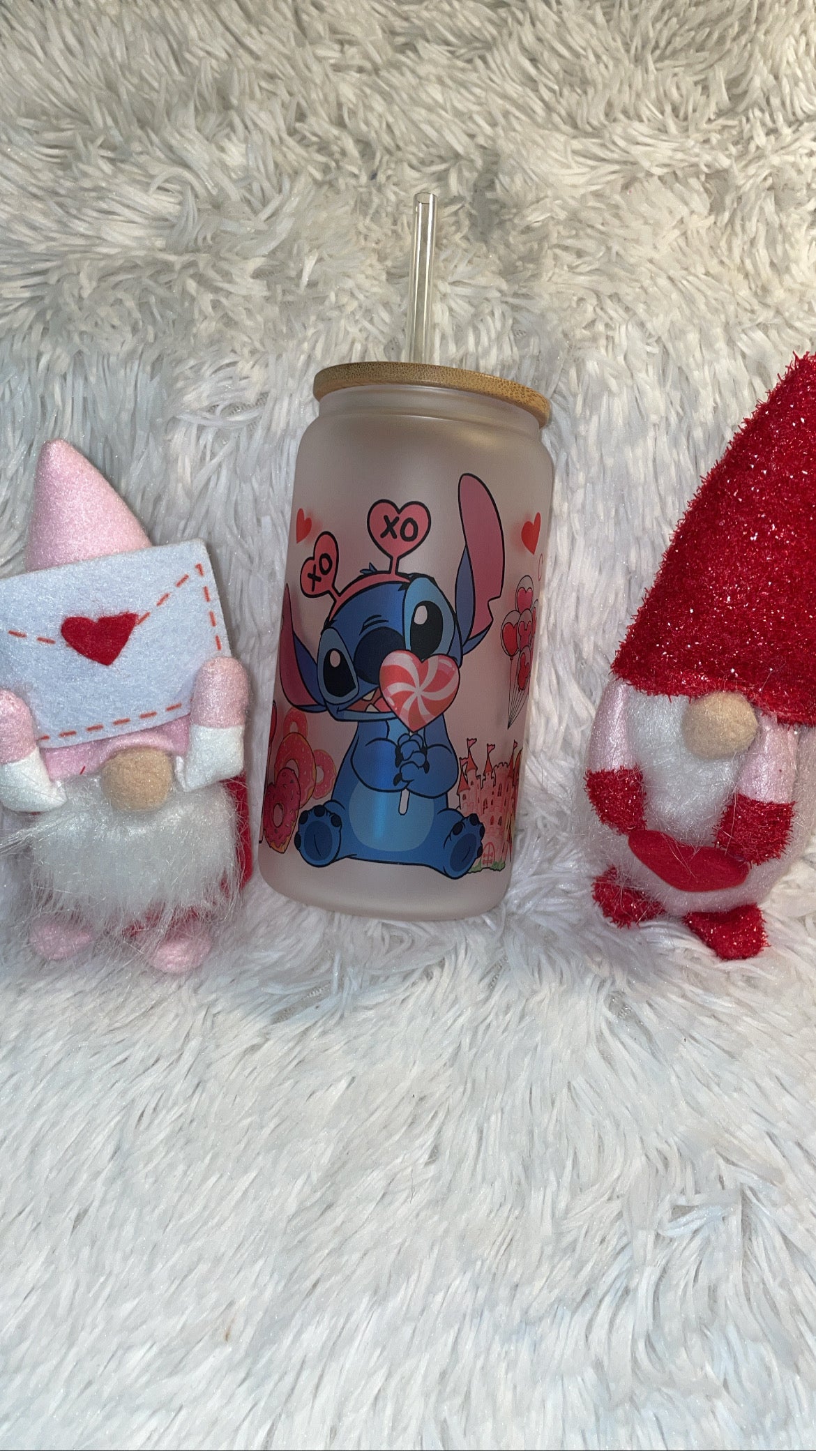 Vday Stitch 16oz Frosted glass can cup